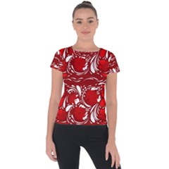 Red Ethnic Flowers Short Sleeve Sports Top  by Eskimos