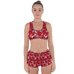 Red Ethnic Flowers Racerback Boyleg Bikini Set by Eskimos