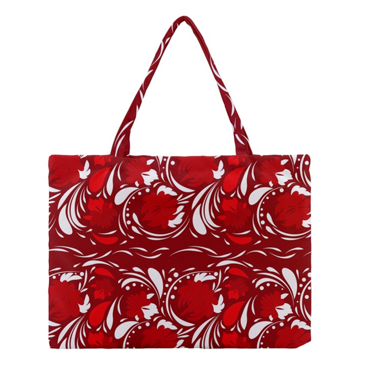 Red ethnic flowers Medium Tote Bag