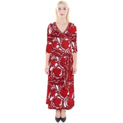 Red Ethnic Flowers Quarter Sleeve Wrap Maxi Dress by Eskimos