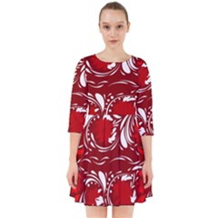 Red Ethnic Flowers Smock Dress by Eskimos