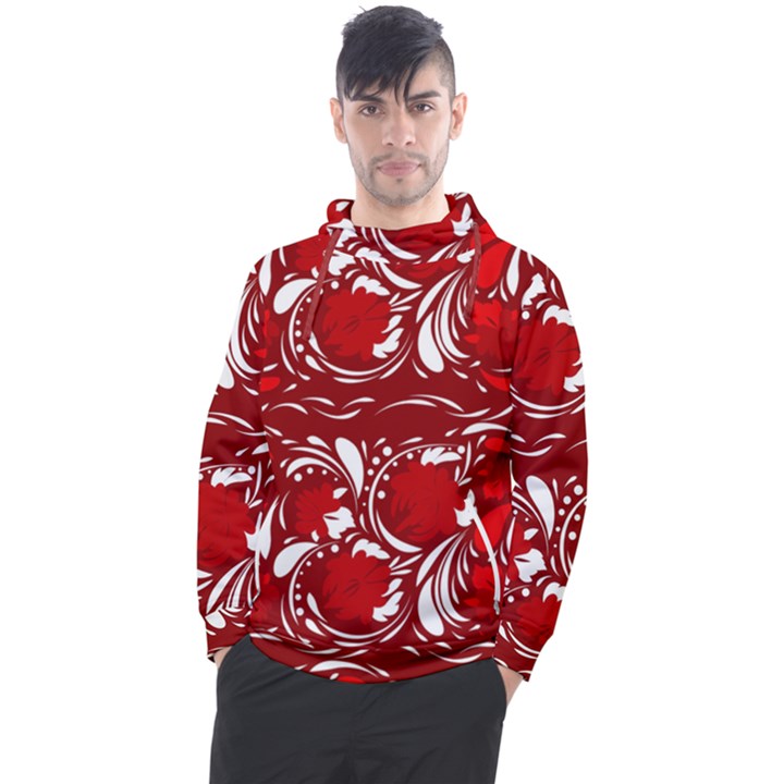 Red ethnic flowers Men s Pullover Hoodie