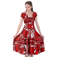 Red Ethnic Flowers Cap Sleeve Wrap Front Dress by Eskimos