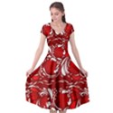 Red ethnic flowers Cap Sleeve Wrap Front Dress View1