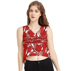 Red Ethnic Flowers V-neck Cropped Tank Top by Eskimos