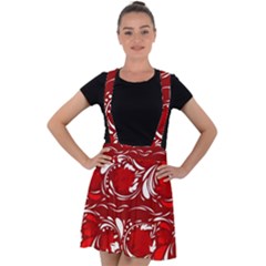 Red Ethnic Flowers Velvet Suspender Skater Skirt by Eskimos