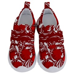 Red Ethnic Flowers Kids  Velcro No Lace Shoes by Eskimos