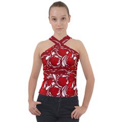 Red Ethnic Flowers Cross Neck Velour Top by Eskimos