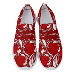 Red Ethnic Flowers Women s Slip On Sneakers by Eskimos