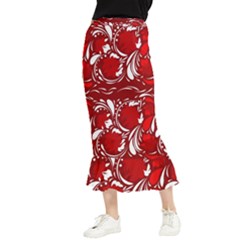 Red Ethnic Flowers Maxi Fishtail Chiffon Skirt by Eskimos