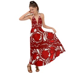 Red Ethnic Flowers Backless Maxi Beach Dress by Eskimos