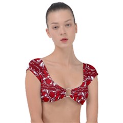 Red Ethnic Flowers Cap Sleeve Ring Bikini Top by Eskimos