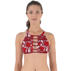 Red Ethnic Flowers Perfectly Cut Out Bikini Top by Eskimos