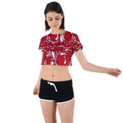 Red Ethnic Flowers Tie Back Short Sleeve Crop Tee by Eskimos