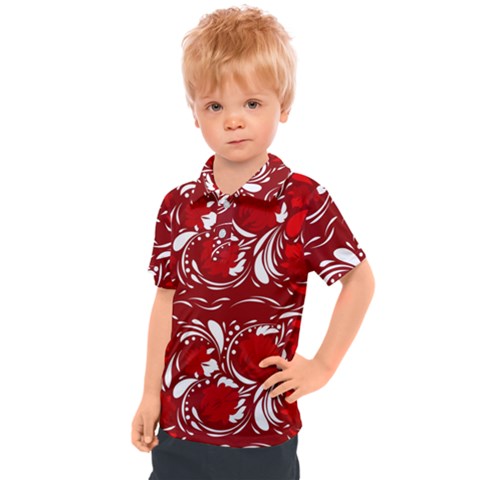 Red Ethnic Flowers Kids  Polo Tee by Eskimos