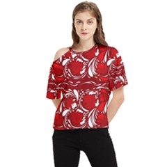 Red Ethnic Flowers One Shoulder Cut Out Tee by Eskimos