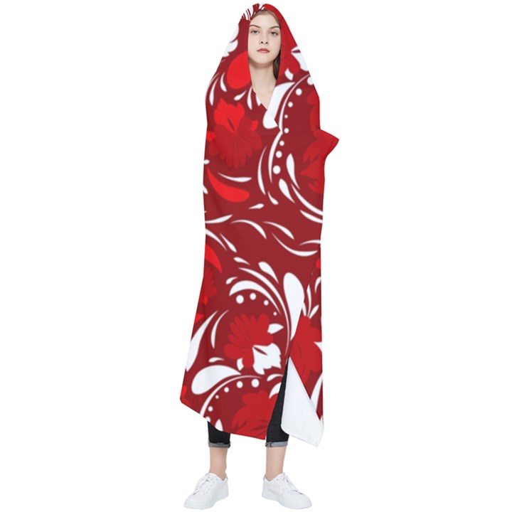 Red ethnic flowers Wearable Blanket