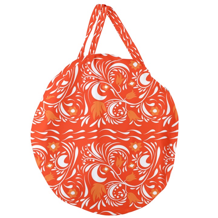 White leaves Giant Round Zipper Tote