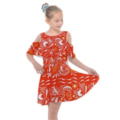 White Leaves Kids  Shoulder Cutout Chiffon Dress by Eskimos