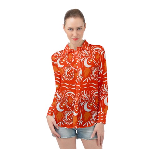 White Leaves Long Sleeve Chiffon Shirt by Eskimos