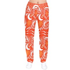 White Leaves Women Velvet Drawstring Pants by Eskimos