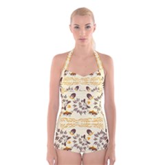 Decorative Flowers Boyleg Halter Swimsuit  by Eskimos