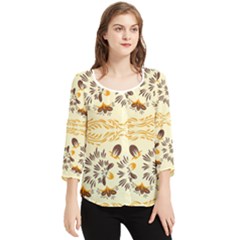 Decorative Flowers Chiffon Quarter Sleeve Blouse