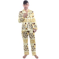 Decorative Flowers Men s Long Sleeve Satin Pajamas Set by Eskimos