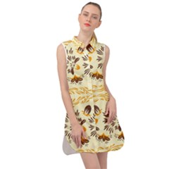 Decorative Flowers Sleeveless Shirt Dress