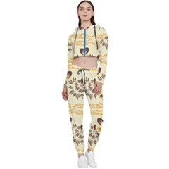 Decorative Flowers Cropped Zip Up Lounge Set