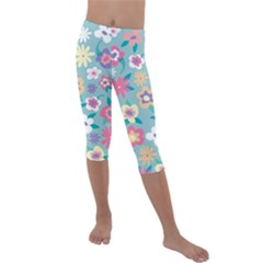 Floral Pattern Kids  Lightweight Velour Capri Leggings  by ExtraGoodSauce