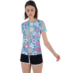 Floral Pattern Back Circle Cutout Sports Tee