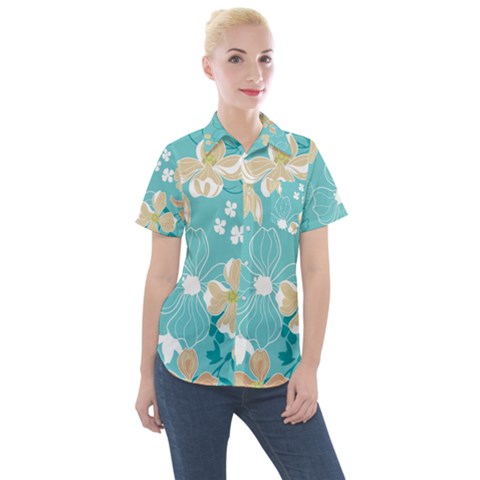 Floral Pattern Women s Short Sleeve Pocket Shirt by ExtraGoodSauce