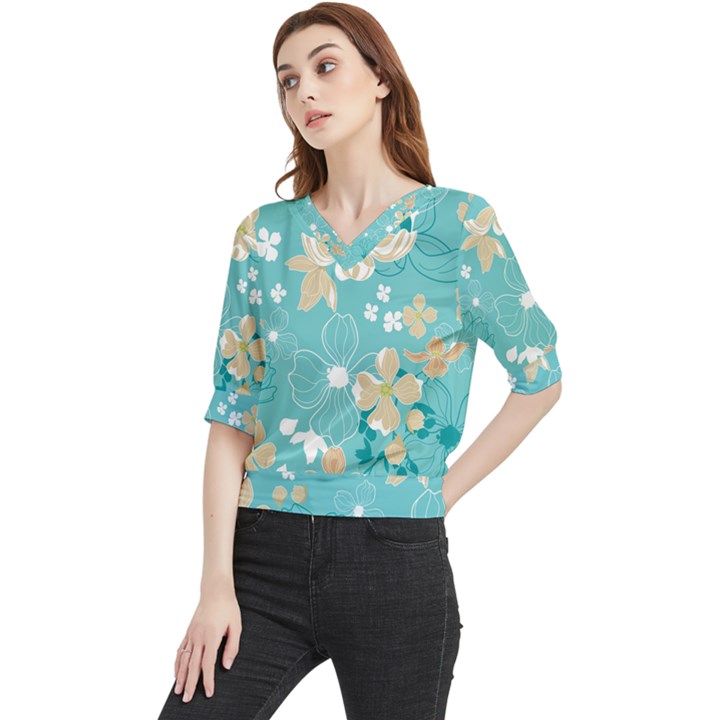 Floral Pattern Quarter Sleeve Blouse