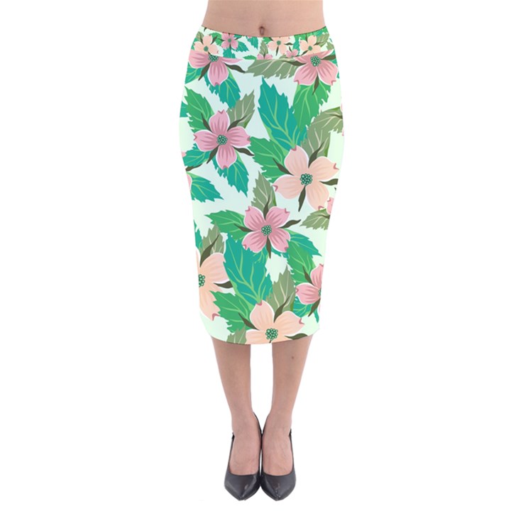 Floral Pattern Velvet Midi Pencil Skirt