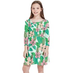 Floral Pattern Kids  Quarter Sleeve Skater Dress