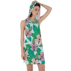 Floral Pattern Racer Back Hoodie Dress