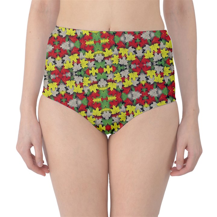 Leaves Pattern Classic High-Waist Bikini Bottoms