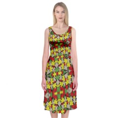 Leaves Pattern Midi Sleeveless Dress by ExtraGoodSauce