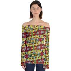 Leaves Pattern Off Shoulder Long Sleeve Top by ExtraGoodSauce