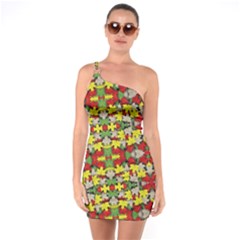 Leaves Pattern One Soulder Bodycon Dress