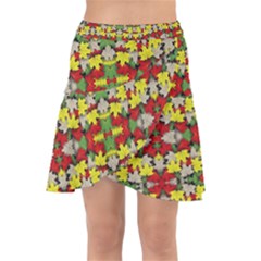 Leaves Pattern Wrap Front Skirt