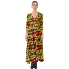 Leaves Pattern Button Up Boho Maxi Dress by ExtraGoodSauce