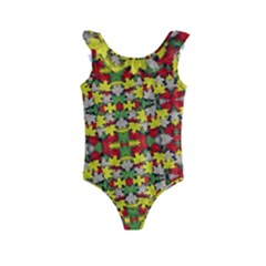 Leaves Pattern Kids  Frill Swimsuit by ExtraGoodSauce