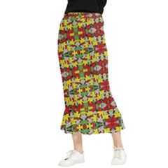 Leaves Pattern Maxi Fishtail Chiffon Skirt