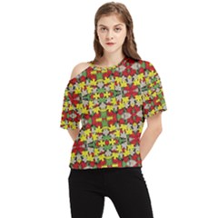 Leaves Pattern One Shoulder Cut Out Tee by ExtraGoodSauce