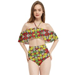 Leaves Pattern Halter Flowy Bikini Set 