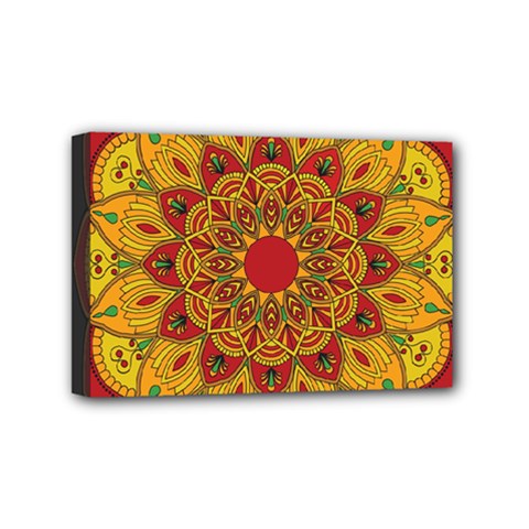 Mandela Flower Orange And Red Mini Canvas 6  X 4  (stretched) by ExtraGoodSauce