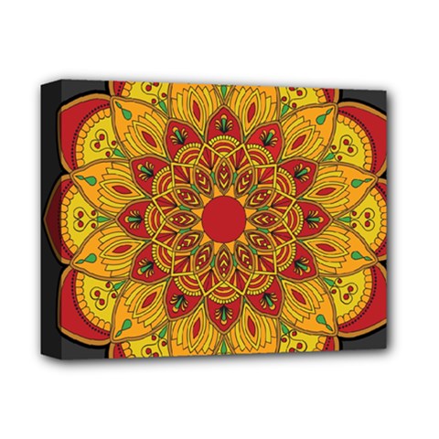 Mandela Flower Orange And Red Deluxe Canvas 14  X 11  (stretched) by ExtraGoodSauce