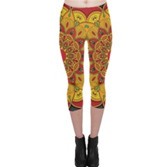 Mandela Flower Orange And Red Capri Leggings  by ExtraGoodSauce